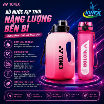 Bình Nước Thể Thao Yonex Tritan Cao Cấp 2L & 700ml – Không BPA, Chống Rò Rỉ, Dung Tích Lớn
